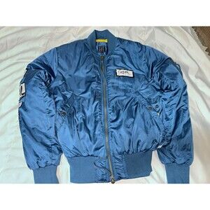 Punk Royal Men’s Blue Bomber Jacket Full Zip Lined Pockets Stand-Up Collar S